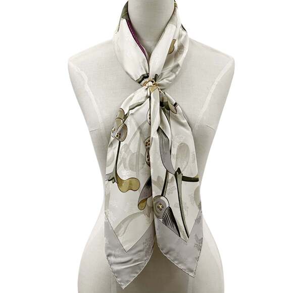 HERMES Authentic Gray Silk Scarf - Picture 5 of 6